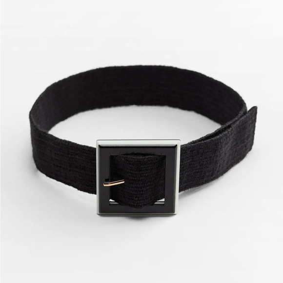 ?NWT. Zara Black Jute Belt with Rectangular Acetate Effect Buckle. Size 30. main image 7